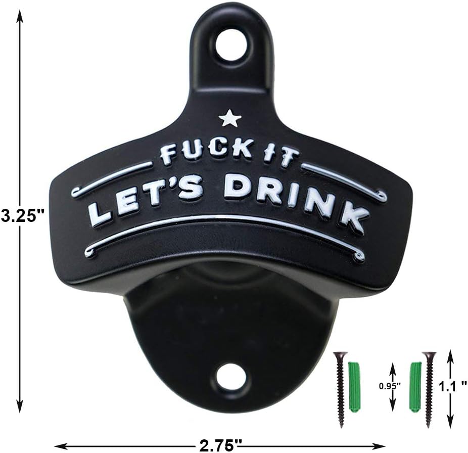 Bottle Opener Wall Mounted, Christmas Funny Wall Mount Bottle Opener for Men Dad Beer Lovers,Novelty Birthday Fathers Day with Mounting Screws Wall Anchors（1 Pack)