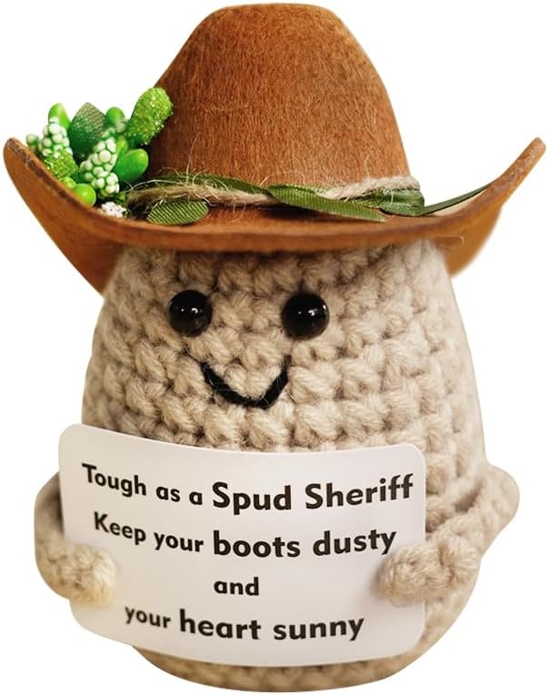 Cute Positive Burger Crochet Plush – Funny Encouragement Burger Decor, Small Handmade Crochet Gift for Friends, Coworkers & Teachers