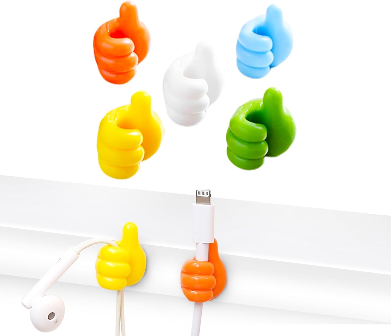 10Pcs Creative Thumbs Up Shape Wall Hook, Fun Self-Adhesive Silicone Thumb Wall Hooks, Thumb Cable Organizer Clips Key Hanger, Cute Thumb Cord Holder for Desk, Walls, Key, Cord Clips, Wire Holders
