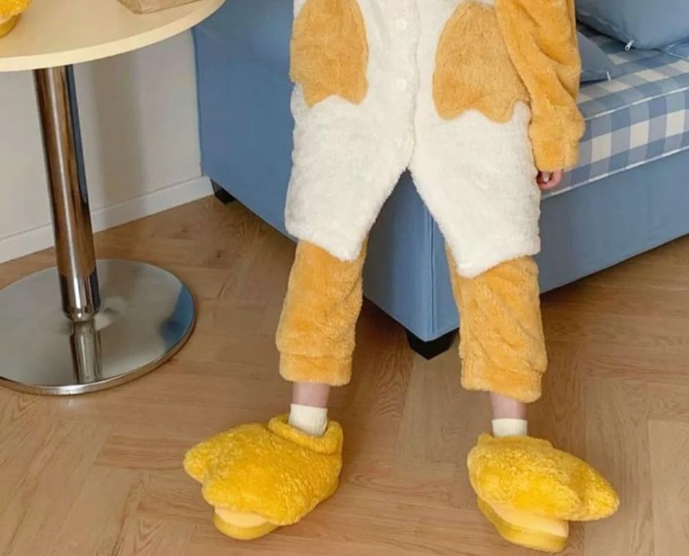 Cartoon Duck Feet Toddler Slippers Unique Fluffy Duck Paw Indoor Outdoor Shoes Funny Plush Warm Slippers with Heel Cover