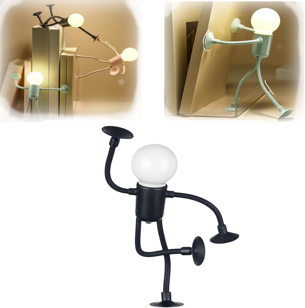 Changeable Shape Funny Sportsman Night Light, 2025 New Little Man Lights with Suction Cups, Mini Funny Sportsman Night Light for Bedroom, Bathroom, Corridor, Kitchen (Black)