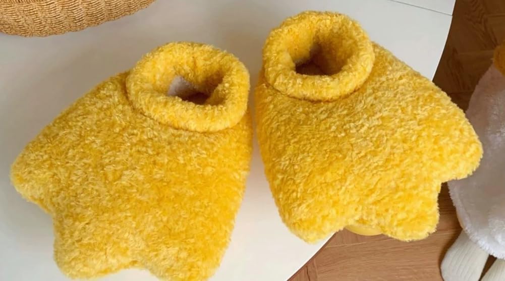 Cartoon Duck Feet Toddler Slippers Unique Fluffy Duck Paw Indoor Outdoor Shoes Funny Plush Warm Slippers with Heel Cover