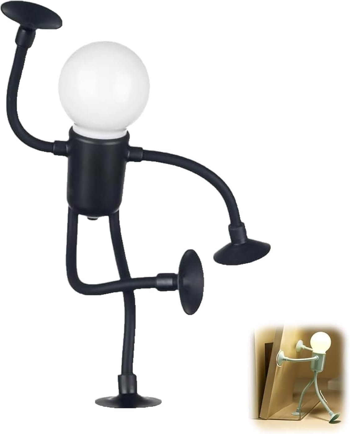 Changeable Shape Funny Sportsman Night Light, 2025 New Little Man Lights with Suction Cups, Mini Funny Sportsman Night Light for Bedroom, Bathroom, Corridor, Kitchen (Black)
