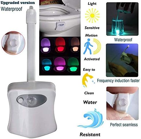 ZEZHOU Original Toilet Night Light 2 Pack, Motion Sensor Activated LED Lamp, Fun 8 Colors Changing Bathroom Nightlight Add on Toilet Bowl Seat, Perfect Decorating Gadget for Dad Adults Kids Toddler
