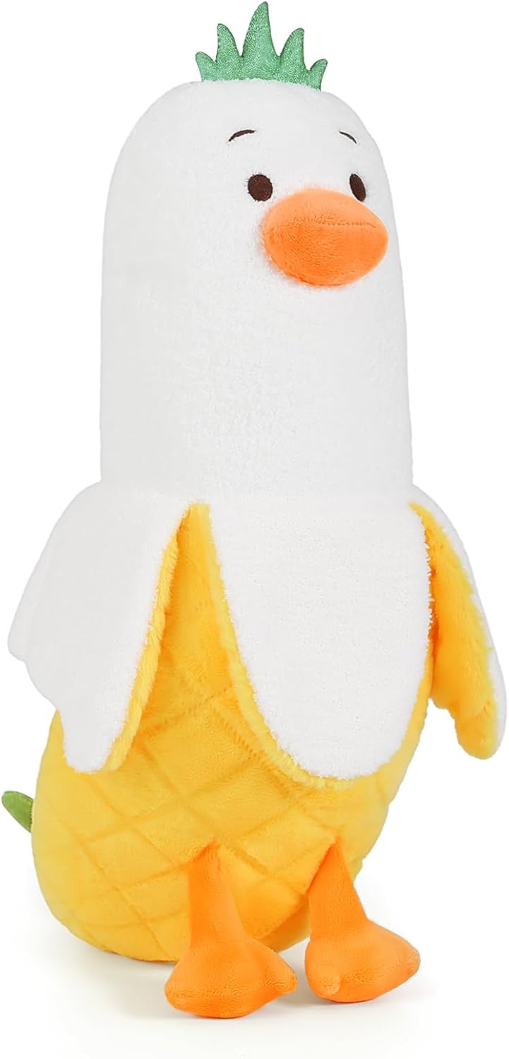 PEACH CAT Banana Duck Plush Toy Cute Plushie Hugging Plush Pillow Duck Stuffed Animal for Girls and Boys White 12"