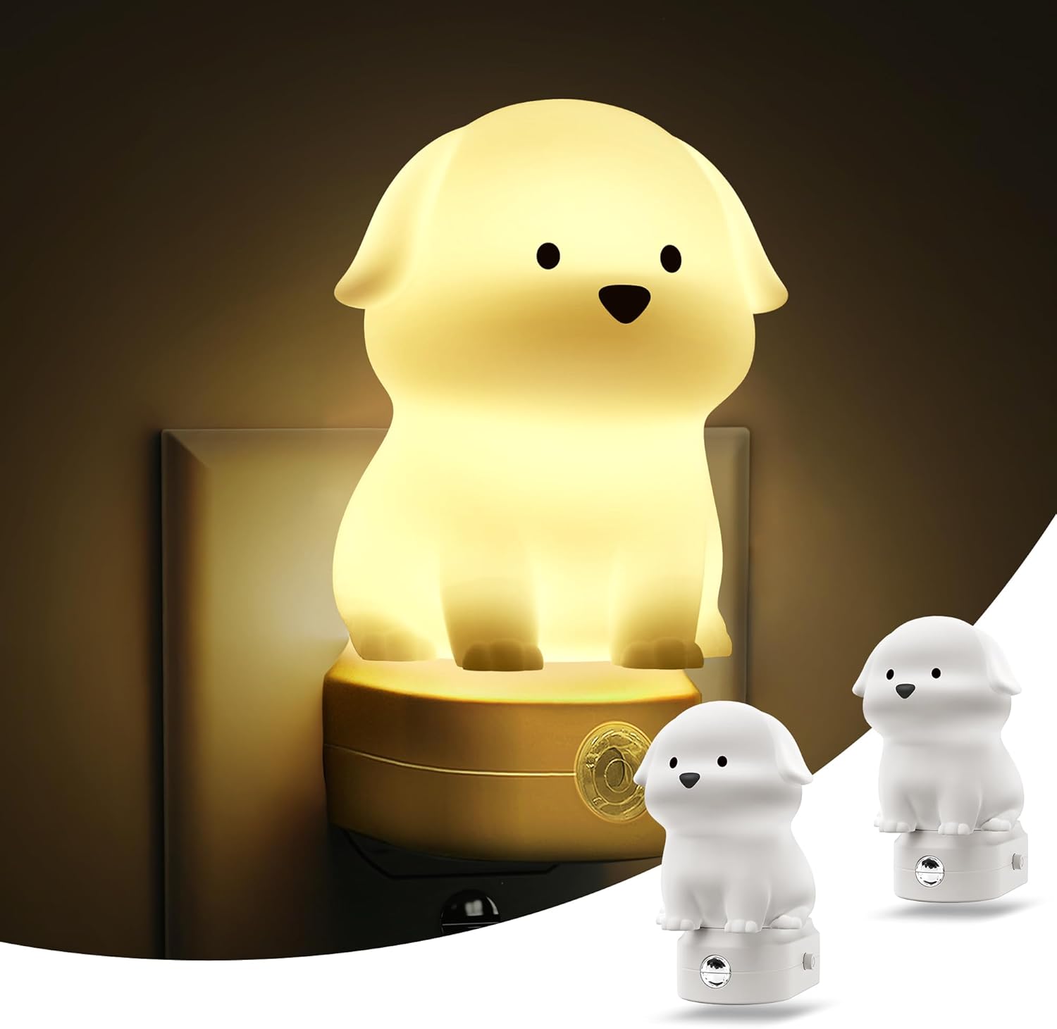 L LOHAS LED Plug in Night Light for Kids, 3D Cute Puppy Night Lights with Dusk to Dawn Sensor, RGB+Soft White 3000K Dog Night Light, Christmas Birthday Gift Nightlight for Kids, Room Decor
