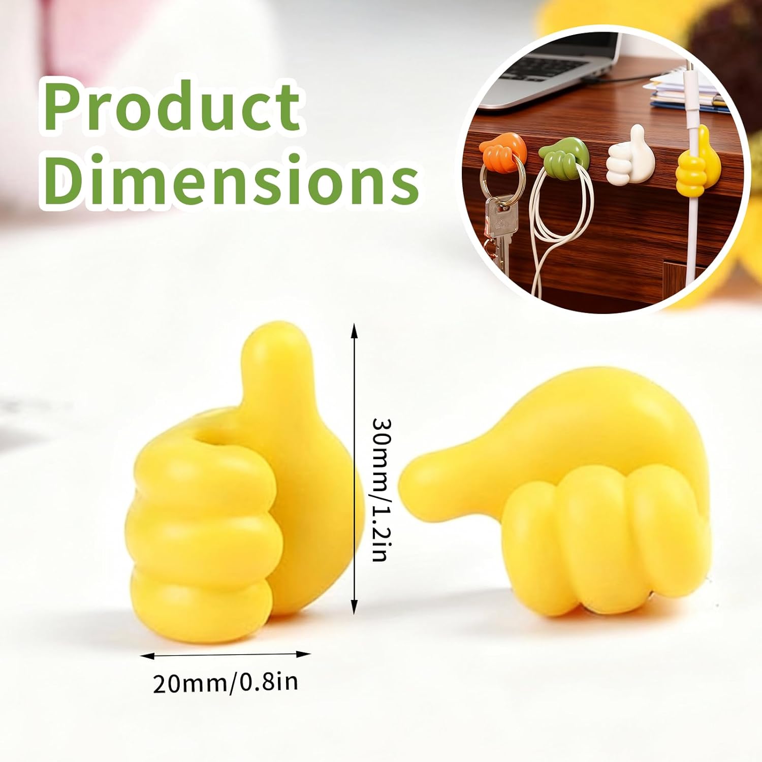10Pcs Creative Thumbs Up Shape Wall Hook, Fun Self-Adhesive Silicone Thumb Wall Hooks, Thumb Cable Organizer Clips Key Hanger, Cute Thumb Cord Holder for Desk, Walls, Key, Cord Clips, Wire Holders