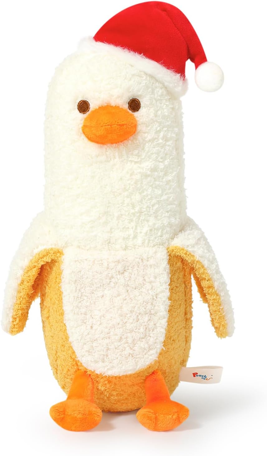 PEACH CAT Banana Duck Plush Toy Cute Plushie Hugging Plush Pillow Duck Stuffed Animal for Girls and Boys White 12"