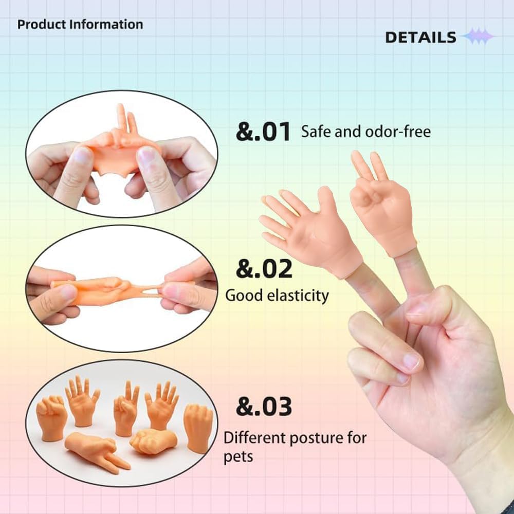 10 PCS Mini Hands for Cats，Small Hands Tiny Folded Hands Mini Realistic Hand Finger Puppets for Puppet Show,Gag Performance, Funny Stretchable Rubber Little Finger Hands for Cats and Puppy