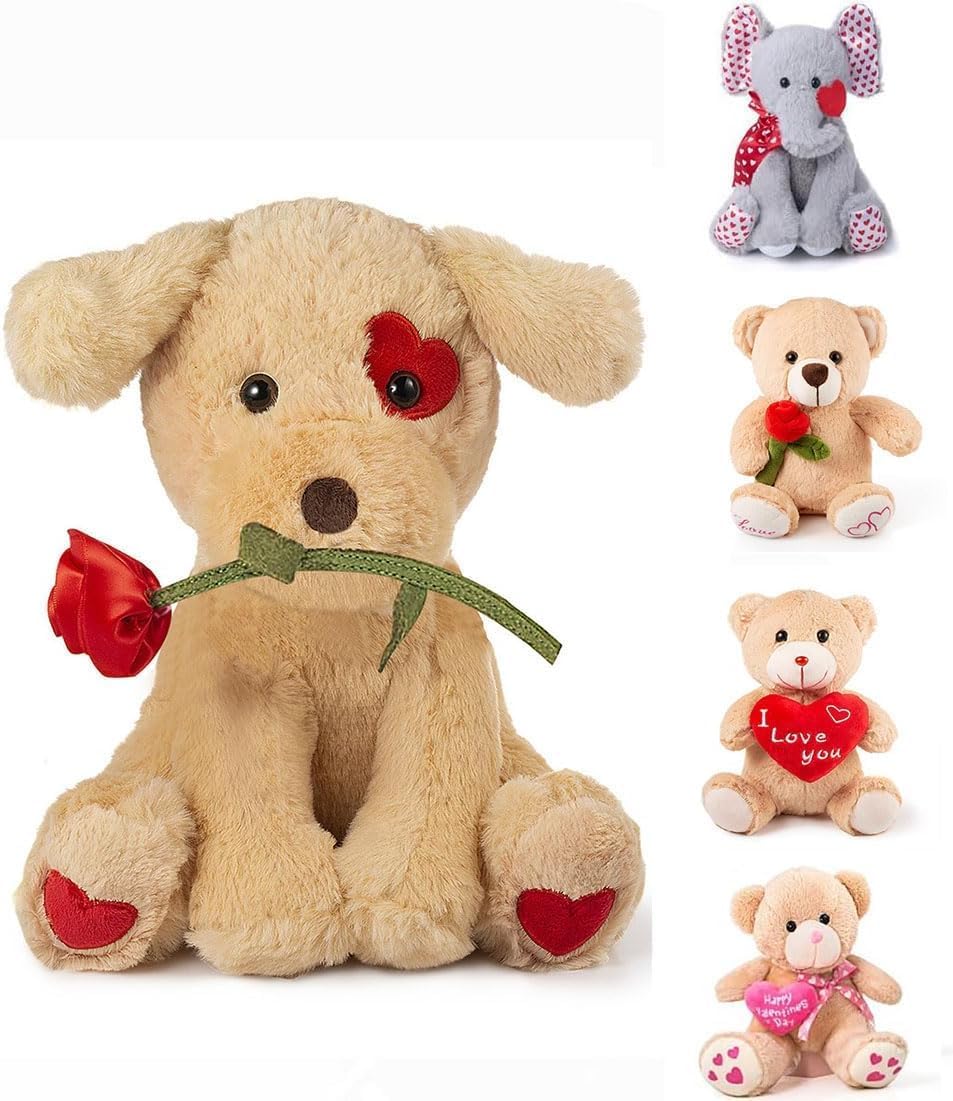 10 Inch Valentine's Stuffed Animal, Stuffed Animal Dog, Ideal for Valentine's Day Gifts for Family (Style - C)
