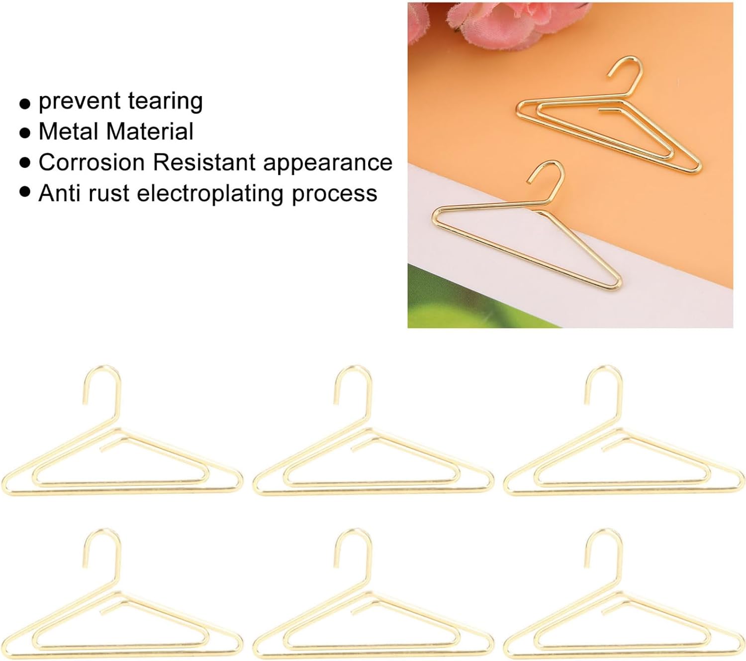 100Pcs Hanger Shape Paper Clips, Gold Metal Paperclips, Funny Paperclips, Electroplated Nonslip Paperclips for Office School (Clothes Rack)