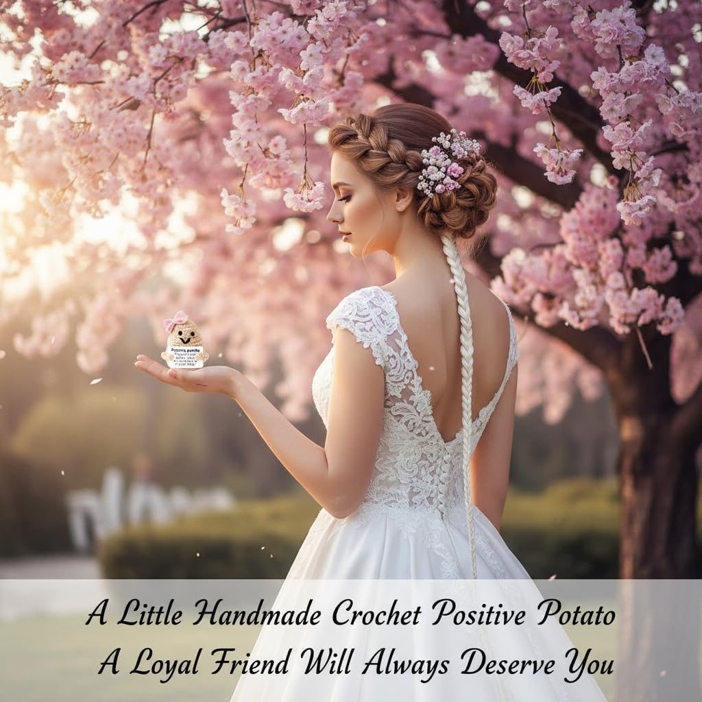 Mini Positive Cute Funny Life Potato Knitted Holding Card Creative Cute Crochet Decpr Cheer Up Valentine Gifts for Lovers, Emotional Support Gift for Friends, Family, Collegues,Co-Workers