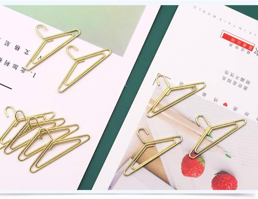 100Pcs Hanger Shape Paper Clips, Gold Metal Paperclips, Funny Paperclips, Electroplated Nonslip Paperclips for Office School (Clothes Rack)