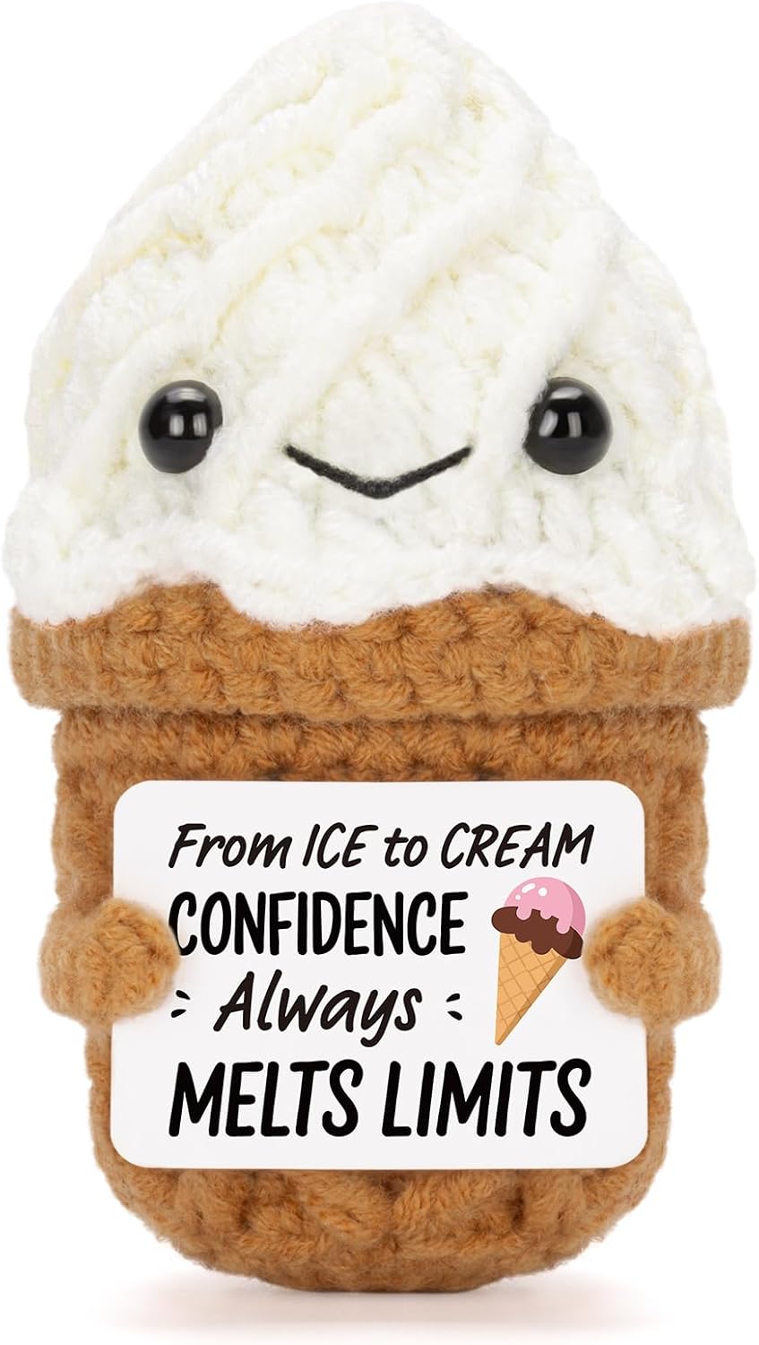 Funny Positive Coffee, Emotional Crochet Doll, Cute Crochet Potato Partner Toy with Positive Card Cheer Up Funny Gag Gifts for Best Friend Birthday Women Teacher Fall（Coffee