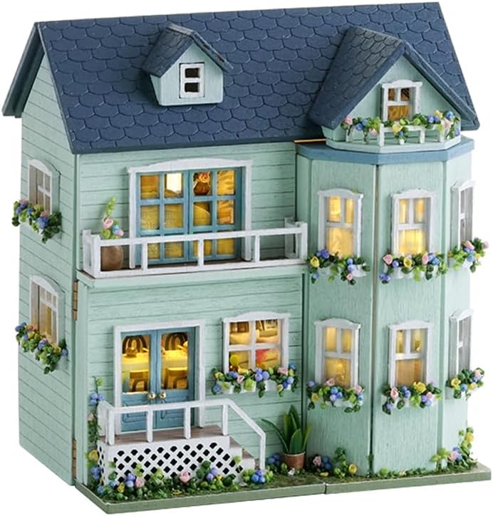 CUTEROOM Wooden Miniature House Kit - DIY Tiny House Making Kit with Furniture, Dollhouse Gift for Women and Girls (Romantic Castle)