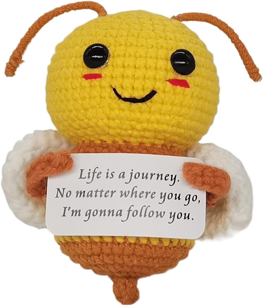 Mini Positive Cute Funny Life Potato Knitted Holding Card Creative Cute Crochet Decpr Cheer Up Valentine Gifts for Lovers, Emotional Support Gift for Friends, Family, Collegues,Co-Workers