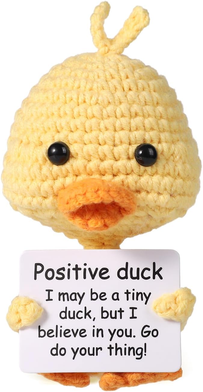 Mini Funny Positive Penguin, Cute Potato 2.6 Inch Knitted Penguin Toy with Positive Card Positive Penguin Crochet Doll Cheering Gift for Graduation Family Friend Encouragement Party Decoration(Gray)