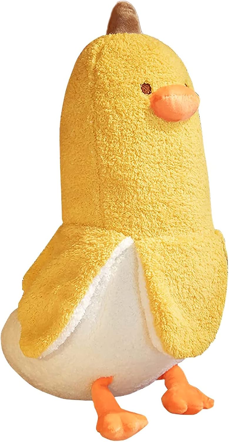 PEACH CAT Banana Duck Plush Toy Cute Plushie Hugging Plush Pillow Duck Stuffed Animal for Girls and Boys White 12"
