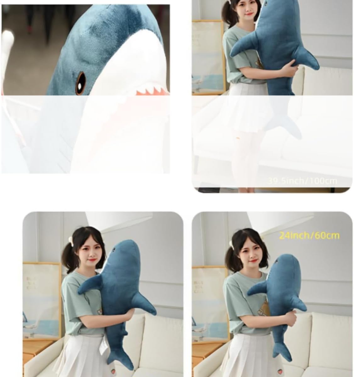 Plush Shark Toy Pillow, 31.4-inch Giant Shark Plush Animal Toy Super Soft and Cute Pillow Children’s Boys and Girls Room Decoration Bedtime Gift (80CM,Blue)