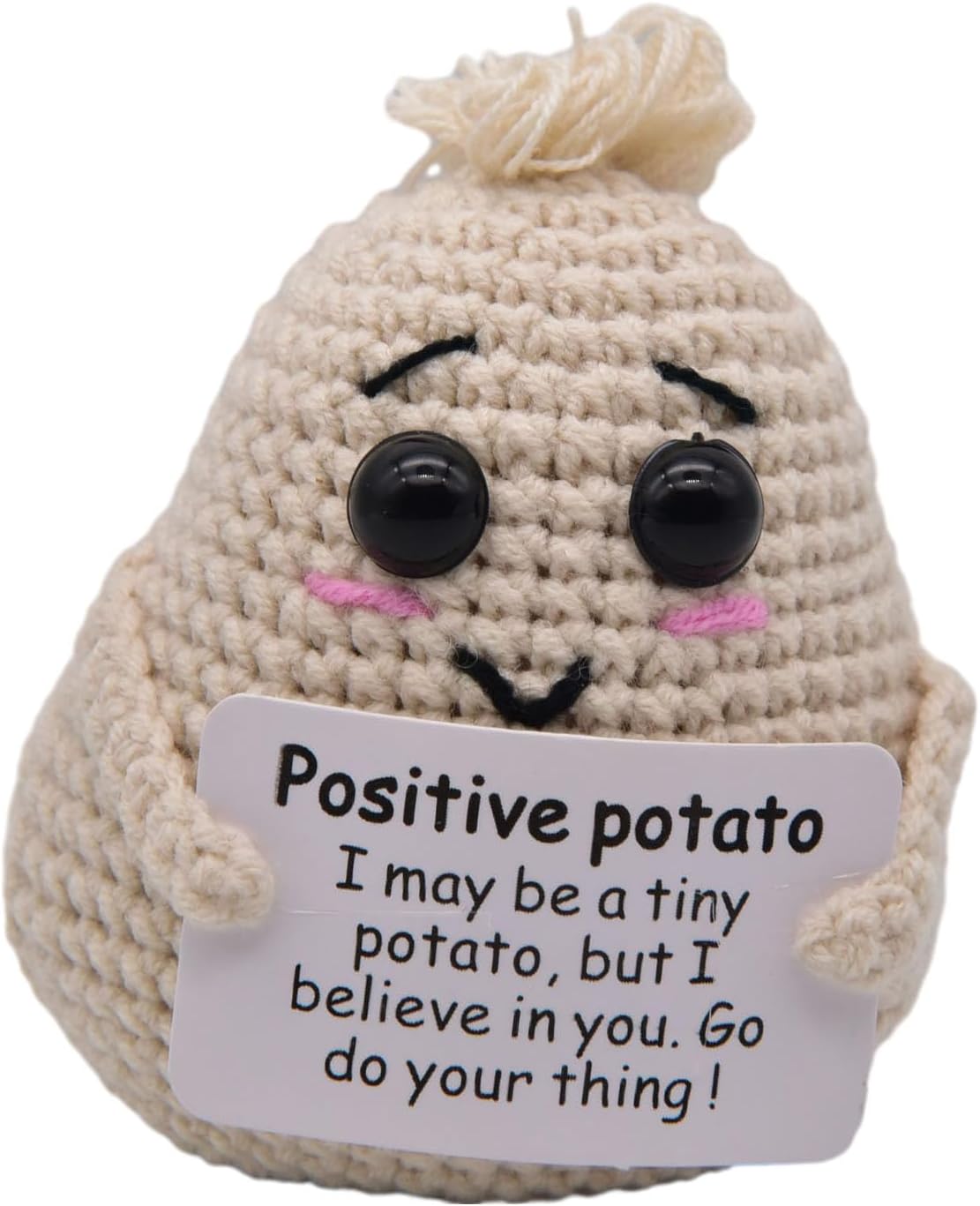 Mini Positive Cute Funny Life Potato Knitted Holding Card Creative Cute Crochet Decpr Cheer Up Valentine Gifts for Lovers, Emotional Support Gift for Friends, Family, Collegues,Co-Workers