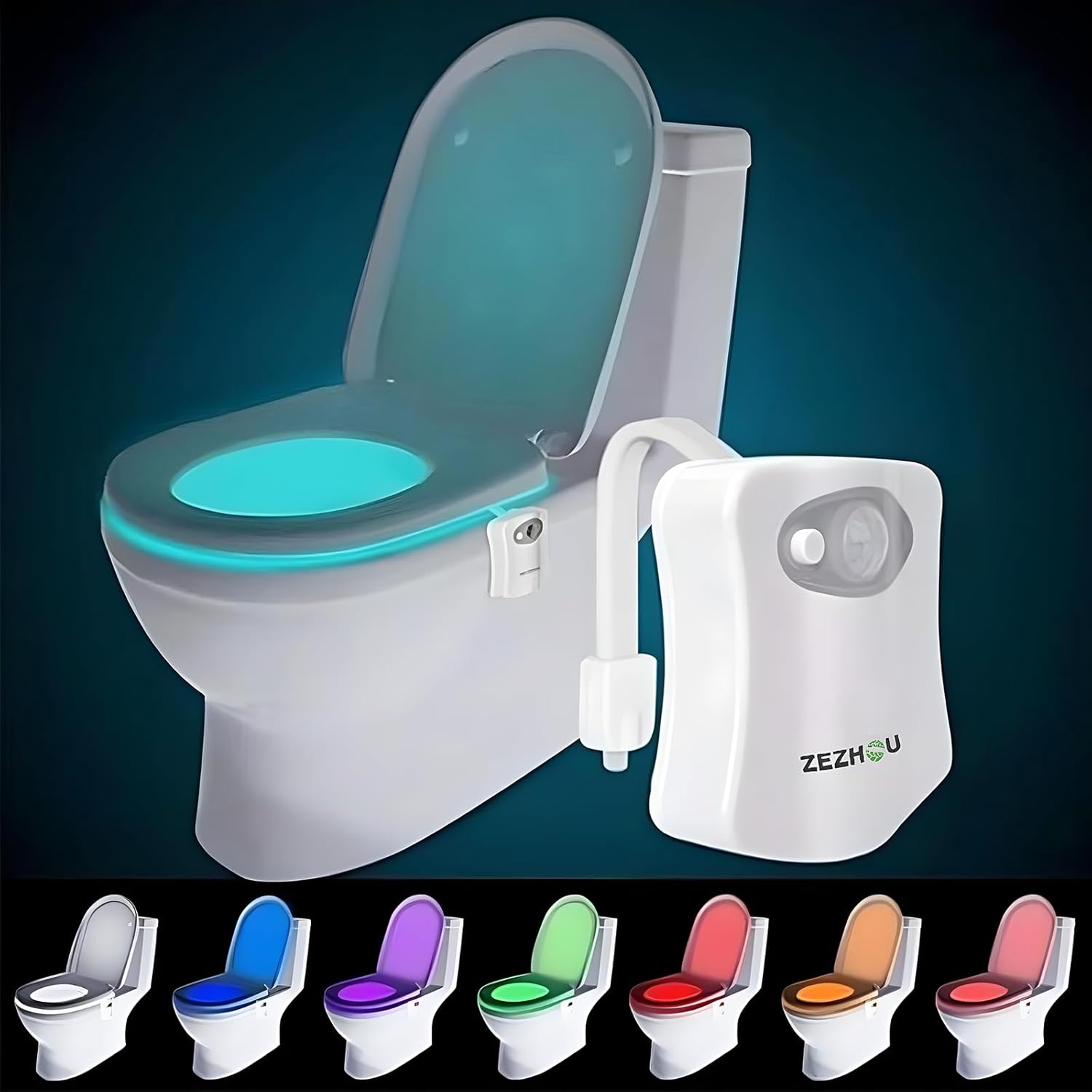 ZEZHOU Original Toilet Night Light 2 Pack, Motion Sensor Activated LED Lamp, Fun 8 Colors Changing Bathroom Nightlight Add on Toilet Bowl Seat, Perfect Decorating Gadget for Dad Adults Kids Toddler