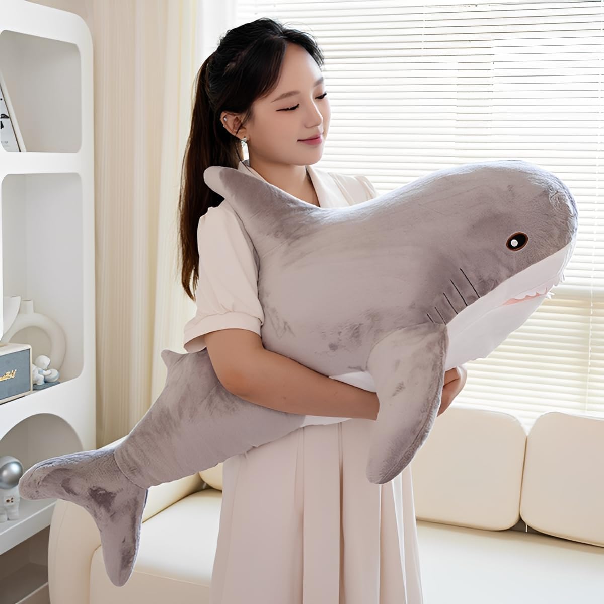 Plush Shark Toy Pillow, 31.4-inch Giant Shark Plush Animal Toy Super Soft and Cute Pillow Children’s Boys and Girls Room Decoration Bedtime Gift (80CM,Blue)