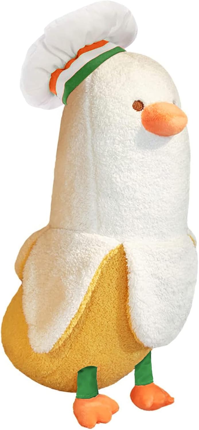 PEACH CAT Banana Duck Plush Toy Cute Plushie Hugging Plush Pillow Duck Stuffed Animal for Girls and Boys White 12"