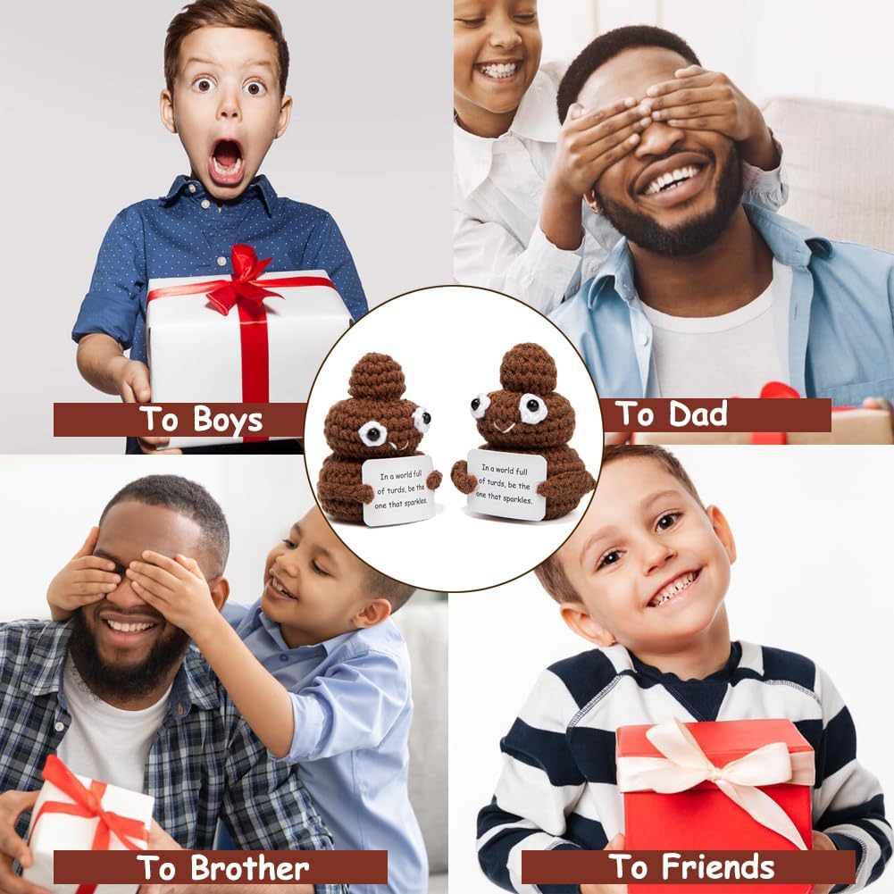 Funny Gag Gifts for Dad, Brother, Women, Best Friends, Coworkers, Teen Boy, Cute Positive Crochet Poop Gifts for Kids