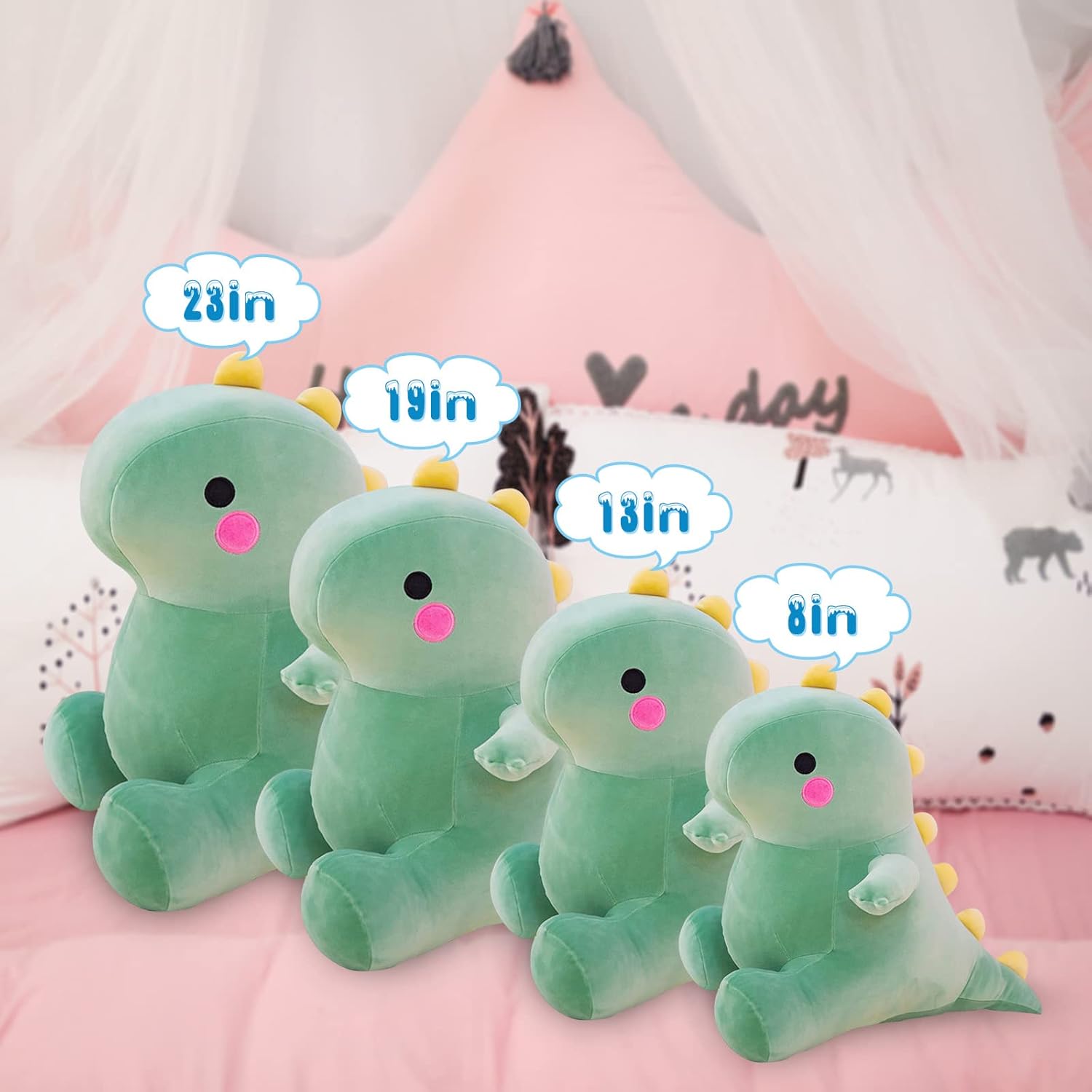 Cute Fat Dinosaur Plush Toys, Soft Stuffed Animals Toys Dolls, Dino Plushies, Cute Birthday Gifts for Kids Girls Boys (Green,8in)