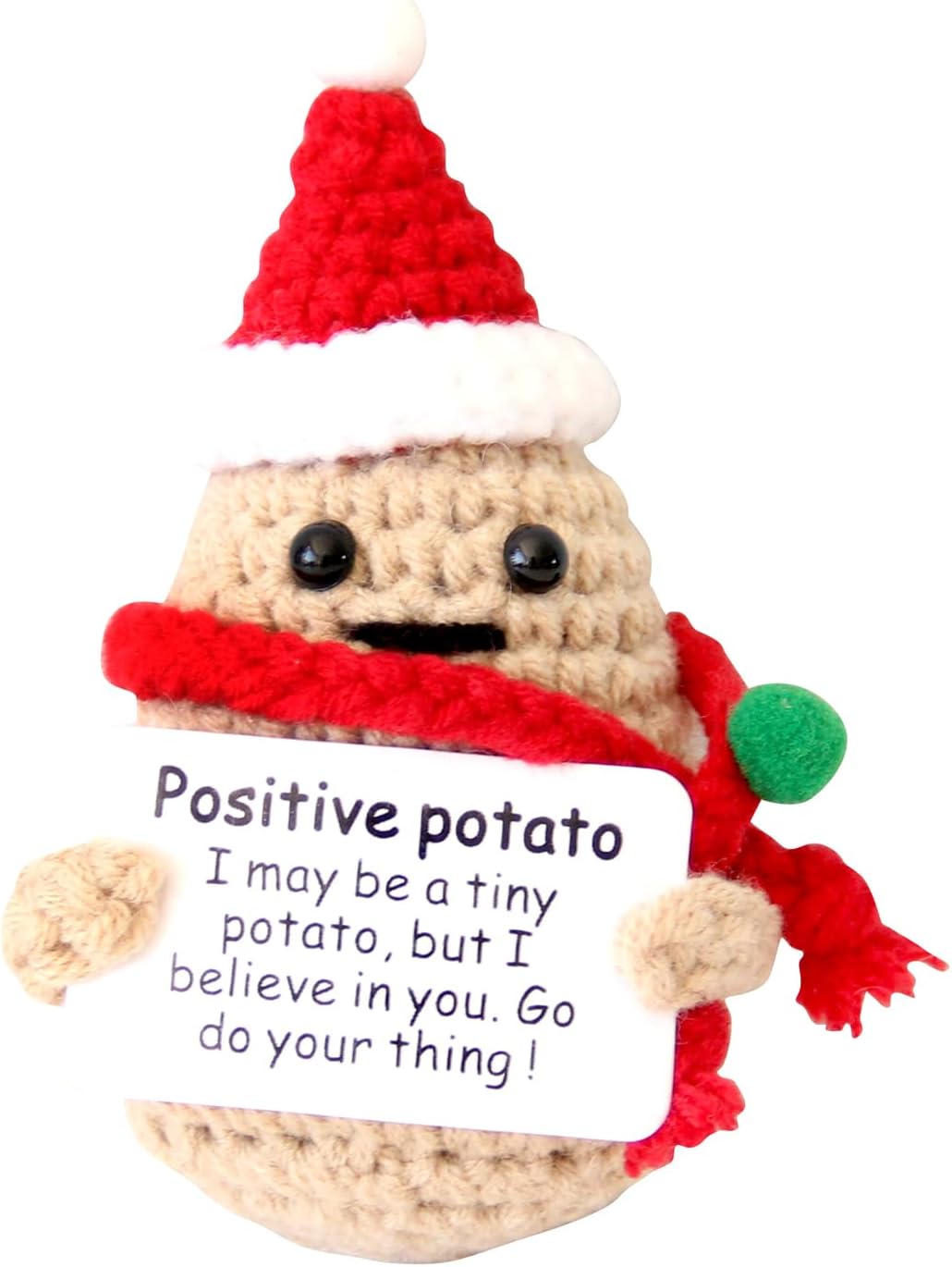 Mini Positive Cute Funny Life Potato Knitted Holding Card Creative Cute Crochet Decpr Cheer Up Valentine Gifts for Lovers, Emotional Support Gift for Friends, Family, Collegues,Co-Workers