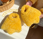 Cartoon Duck Feet Toddler Slippers Unique Fluffy Duck Paw Indoor Outdoor Shoes Funny Plush Warm Slippers with Heel Cover