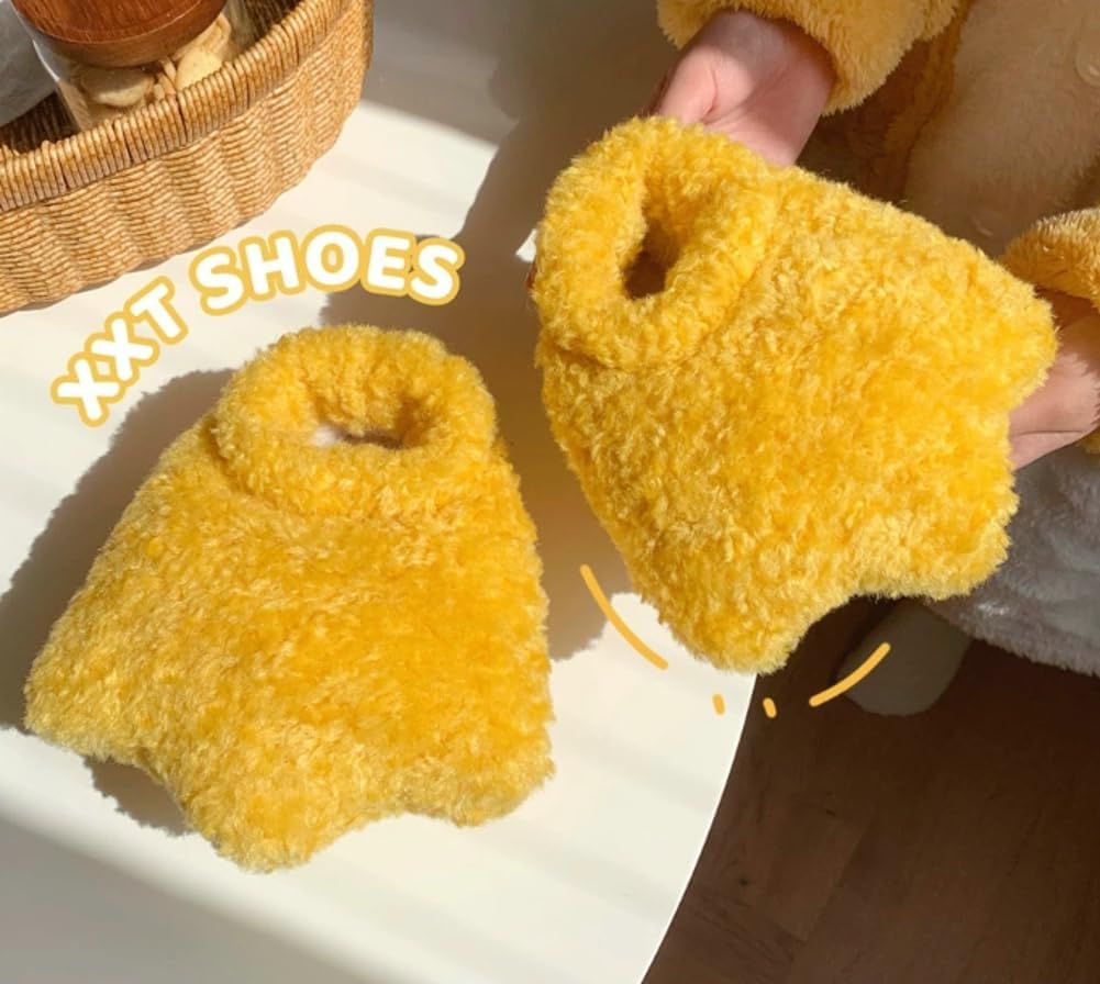 Cartoon Duck Feet Toddler Slippers Unique Fluffy Duck Paw Indoor Outdoor Shoes Funny Plush Warm Slippers with Heel Cover
