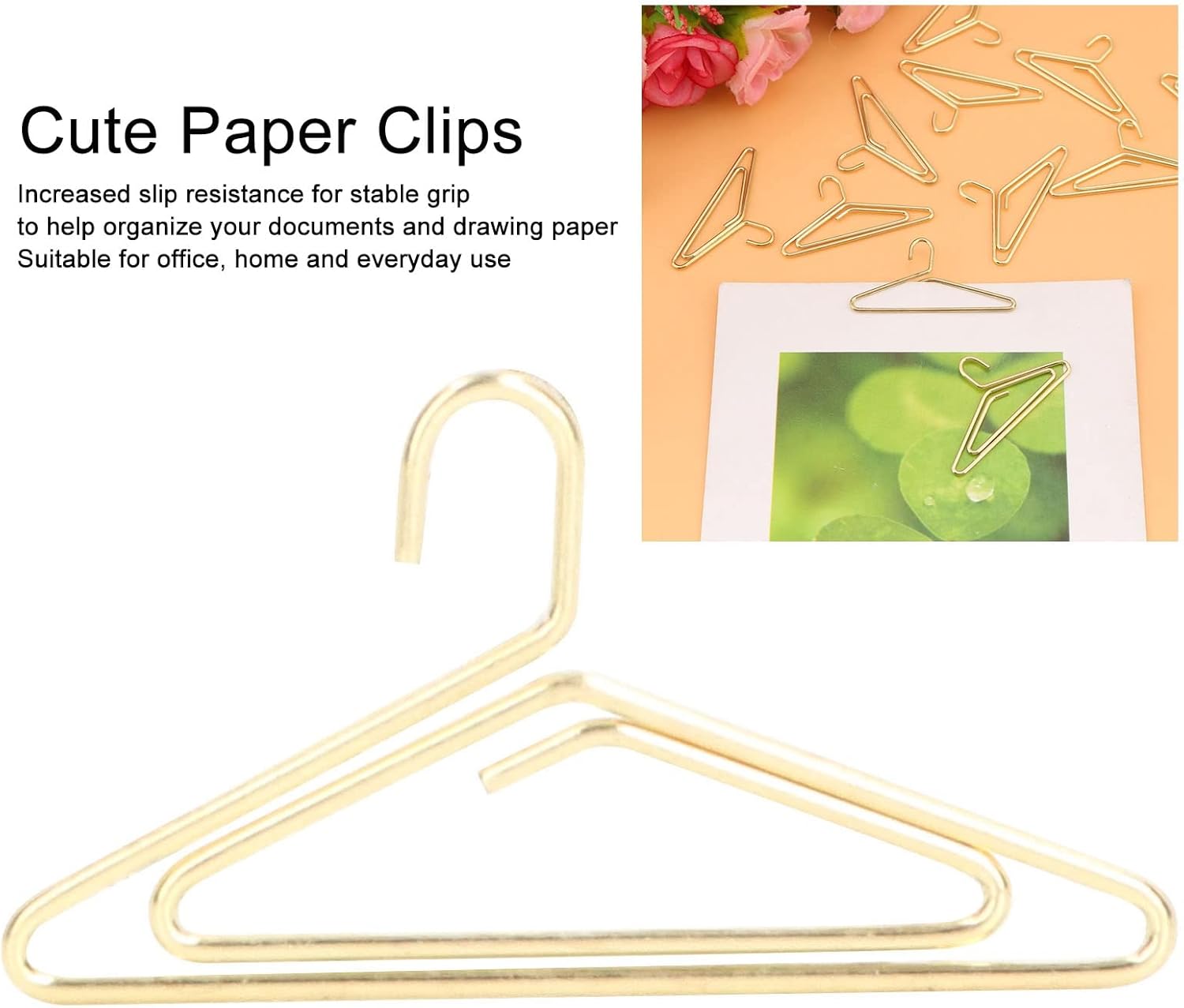 100Pcs Hanger Shape Paper Clips, Gold Metal Paperclips, Funny Paperclips, Electroplated Nonslip Paperclips for Office School (Clothes Rack)