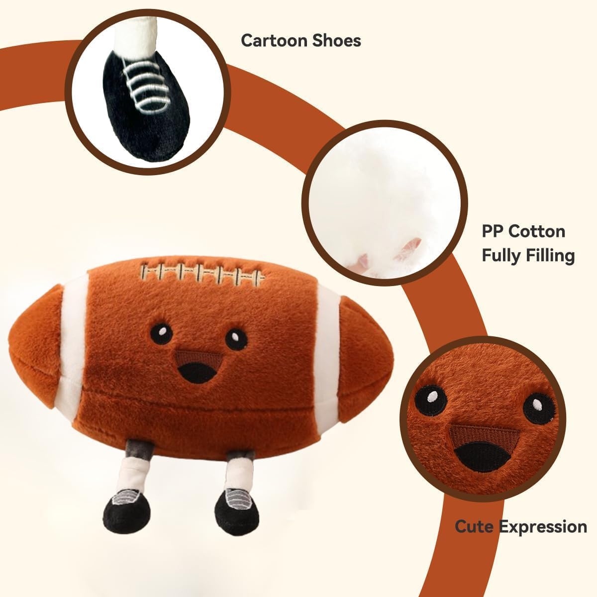 Football Plush, Funny Football Stuffed Animal Toy for Kids, Cute Football Plush Gift for Fans, Sport Throw Pillow for Boys Room Decor, Couch or Bed Valentines Day Gifts (Football 9 Inch)
