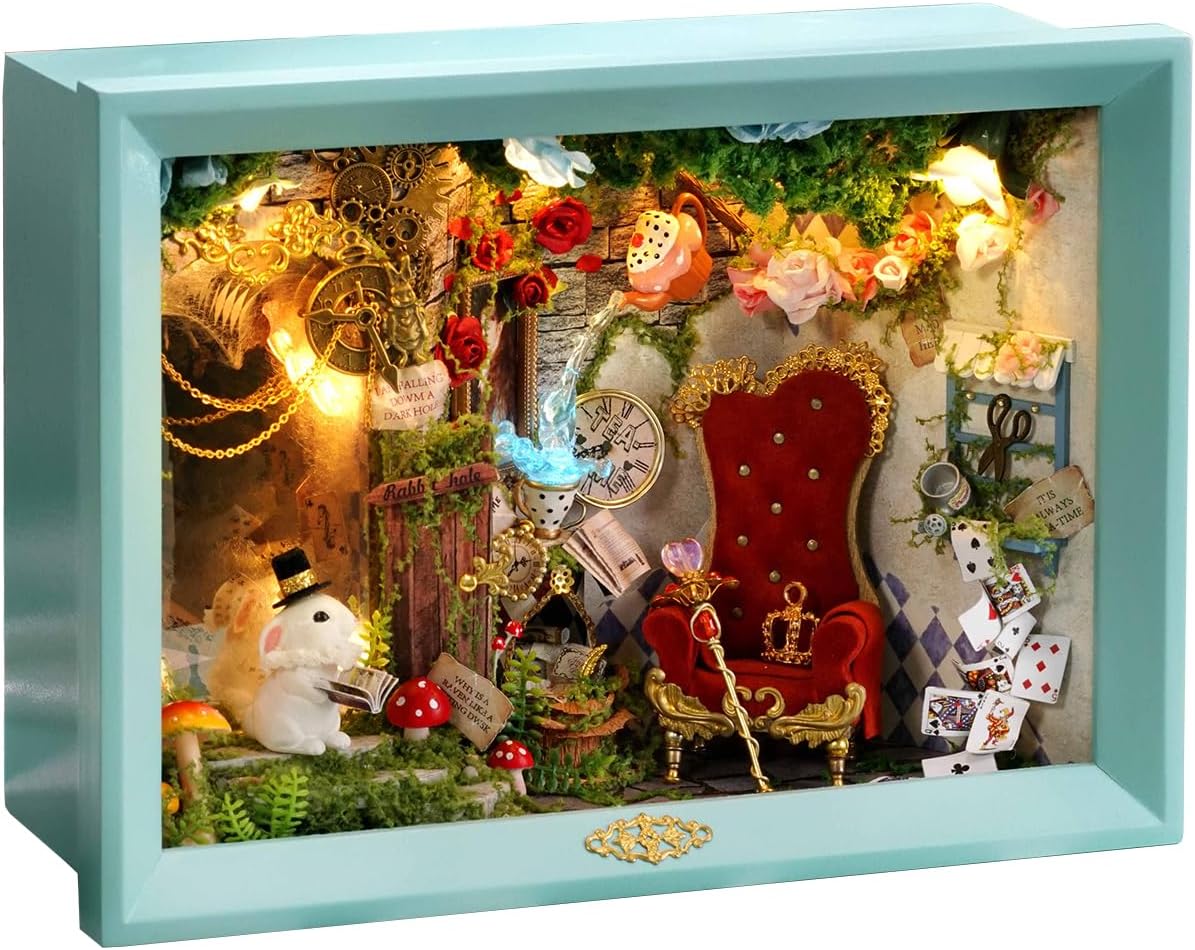 DIY Miniature House Kit, CUTEROOM Mini House Kit for Adult to Build, Wooden Dollhouse Making Kit with Furniture, Christmas Birthday Gifts