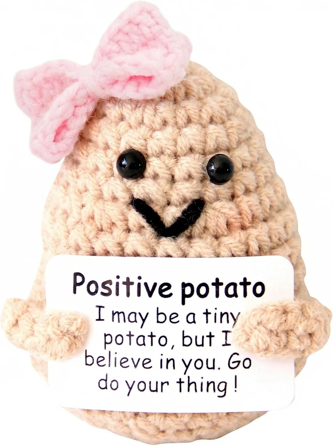 Mini Positive Cute Funny Life Potato Knitted Holding Card Creative Cute Crochet Decpr Cheer Up Valentine Gifts for Lovers, Emotional Support Gift for Friends, Family, Collegues,Co-Workers