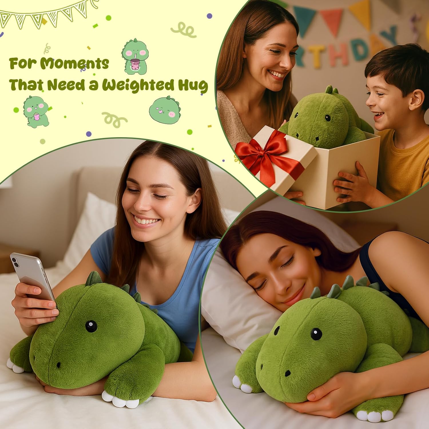 SQEQE Weighted Stuffed Animals Dinosaur Plush, Weighted Stuffed Animals Dino Plushies for Cozy Comfort, Soft T-Rex Pillow Toy for Kids Adults, Valentines & Birthday Gifts 9.8 Inch, 0.8 Lb