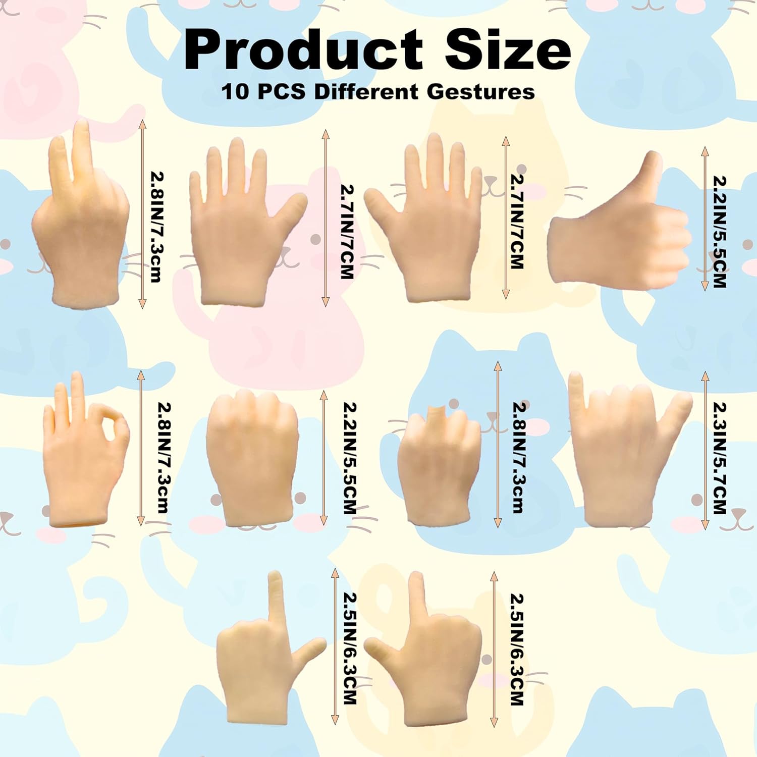 10 PCS Mini Hands, Tiny Premium Rubber Small Little Hands Realistic Miniature Plastic Portable Finger Gifts for Cat Puppet Show