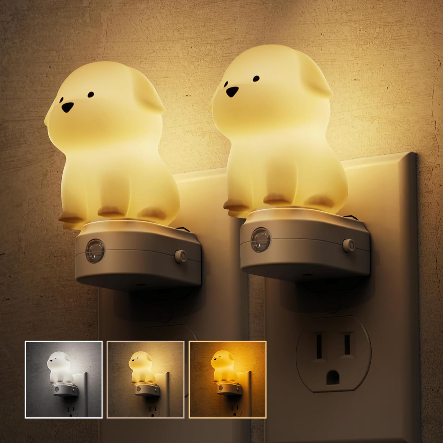 L LOHAS LED Plug in Night Light for Kids, 3D Cute Puppy Night Lights with Dusk to Dawn Sensor, RGB+Soft White 3000K Dog Night Light, Christmas Birthday Gift Nightlight for Kids, Room Decor