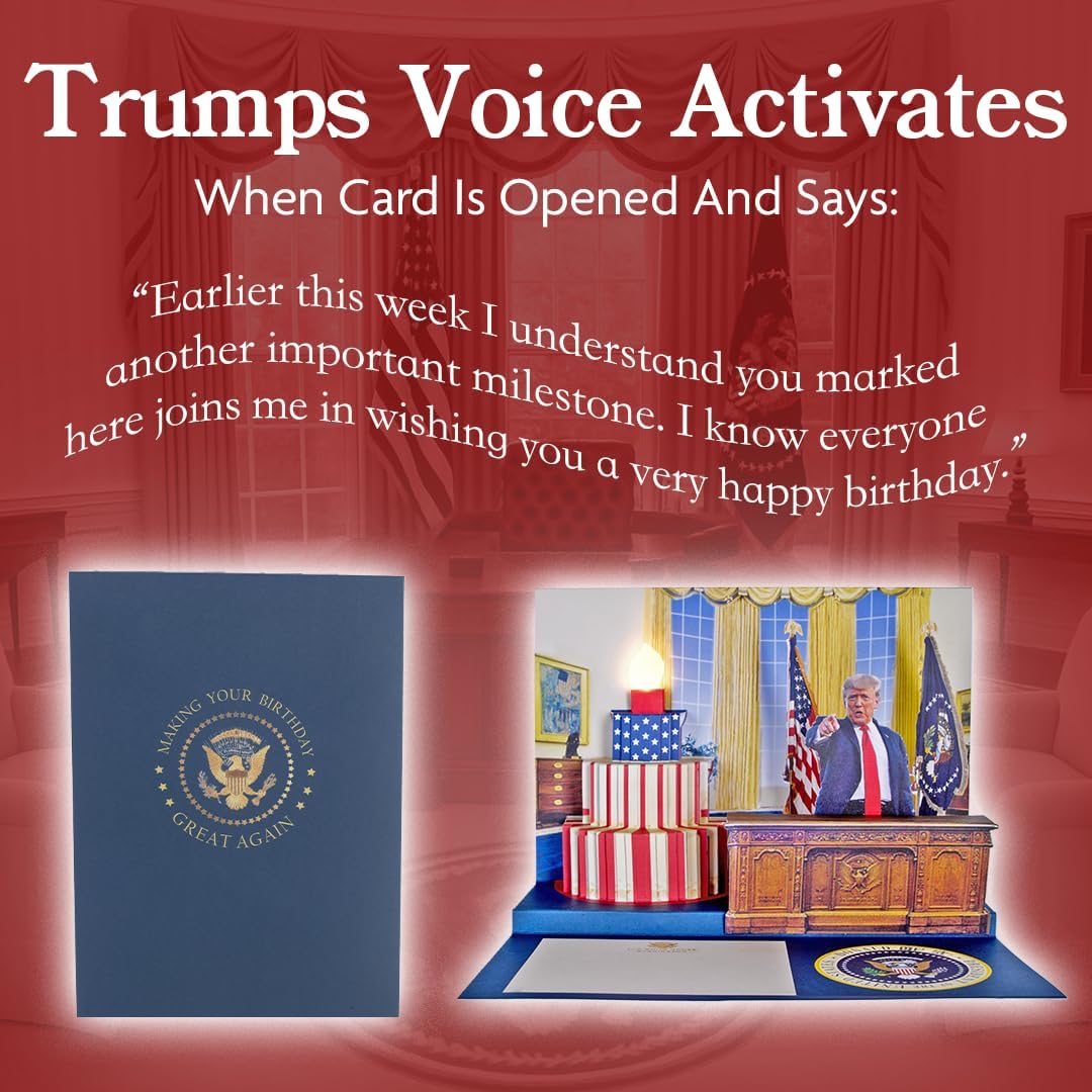 Donald Trump Pop Up Birthday Card with Real Voice, Lights & Music, Oval Office 3D Scene Plays Hail to the Chief, Funny Political Birthday Card for Dad, Republican Gag Gift, Original Cake Design