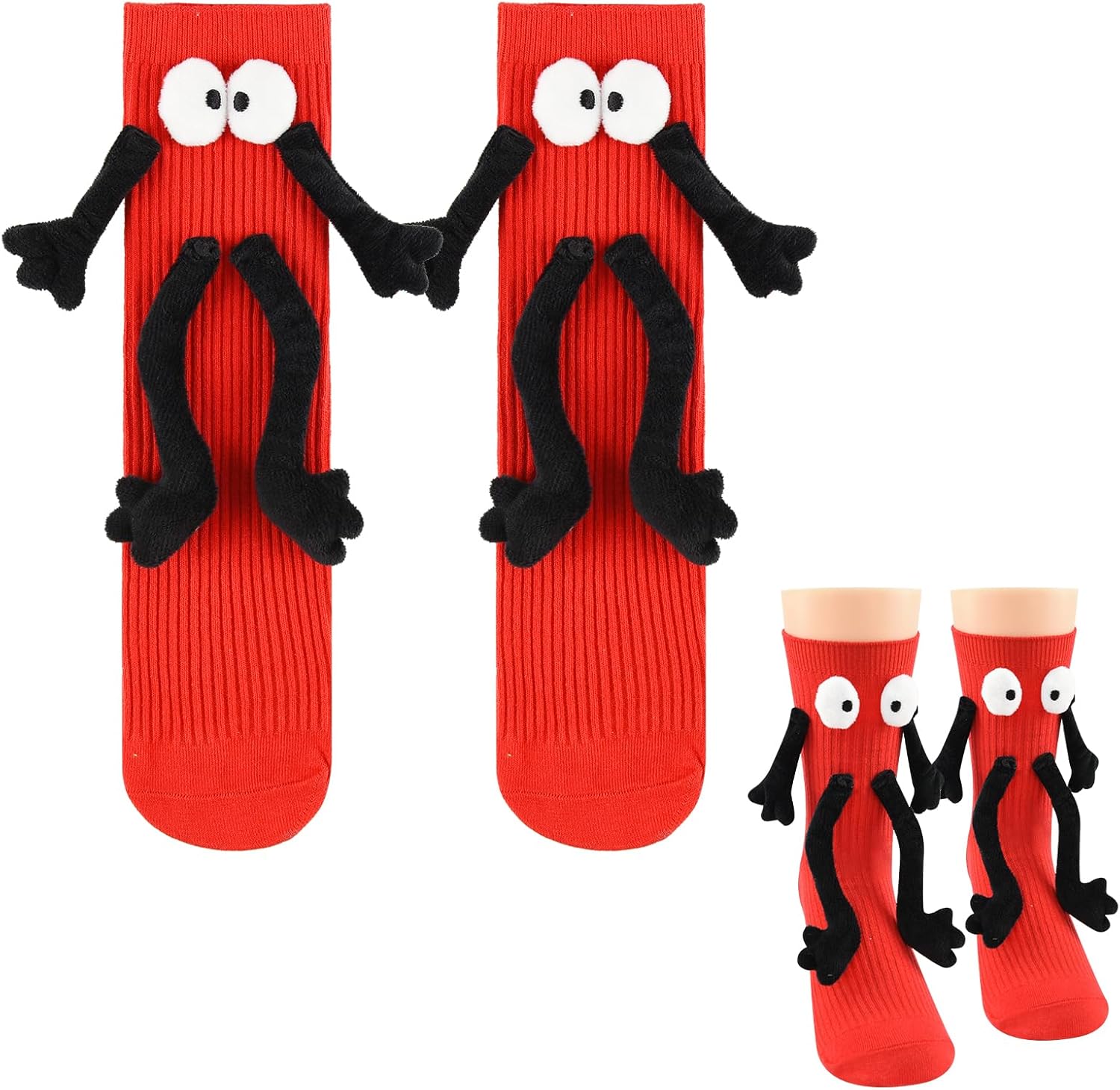 1 Pair Holding Hands Socks for Kids Boys Girls, Funny Cute Magnetic Novelty Crazy Silly Gifts Socks 4-11 Years