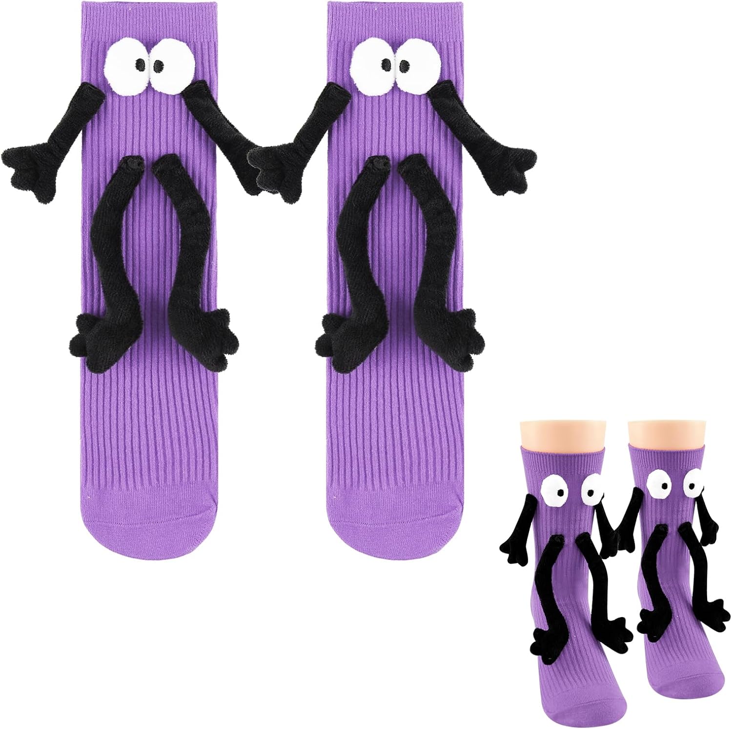 1 Pair Holding Hands Socks for Kids Boys Girls, Funny Cute Magnetic Novelty Crazy Silly Gifts Socks 4-11 Years