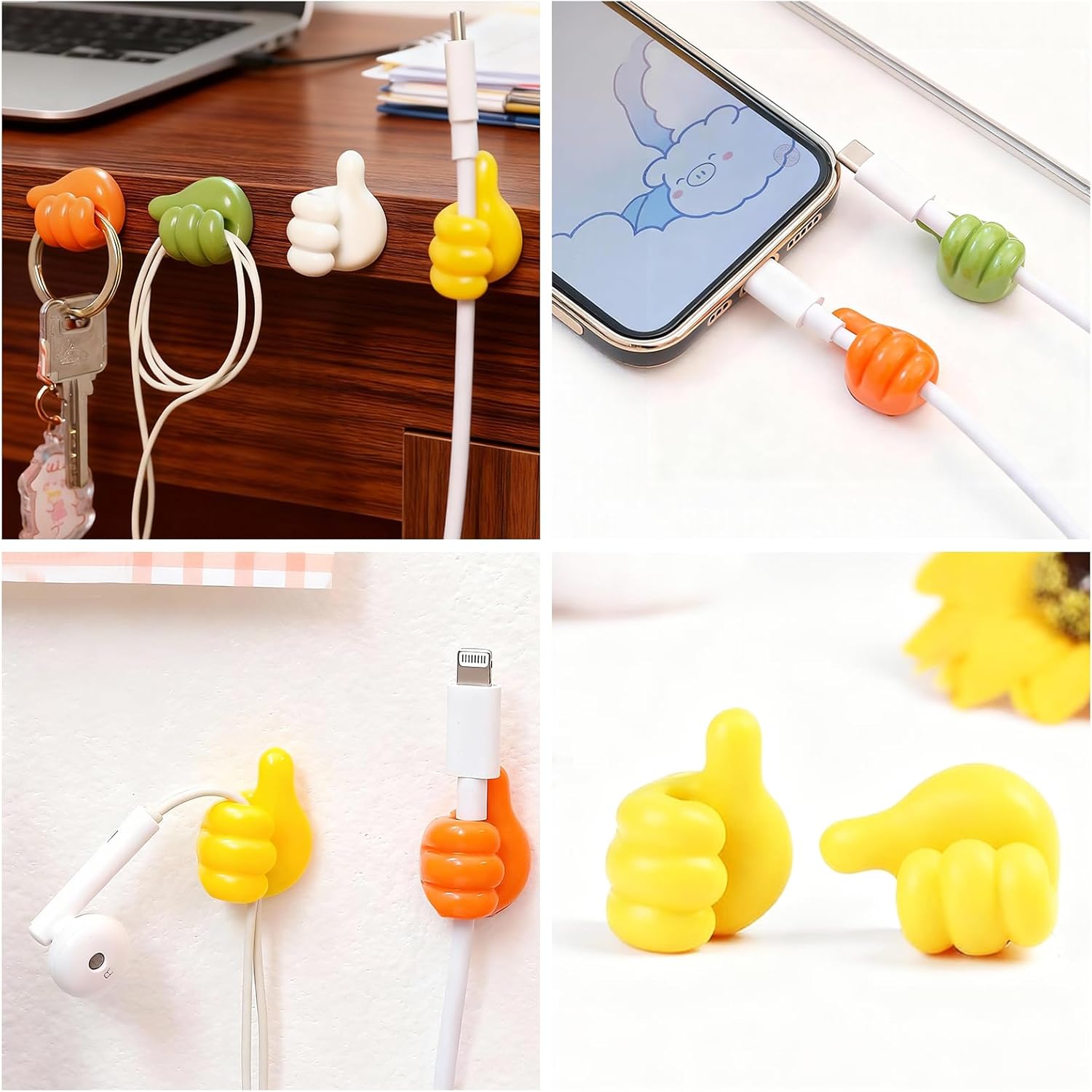 10Pcs Creative Thumbs Up Shape Wall Hook, Fun Self-Adhesive Silicone Thumb Wall Hooks, Thumb Cable Organizer Clips Key Hanger, Cute Thumb Cord Holder for Desk, Walls, Key, Cord Clips, Wire Holders