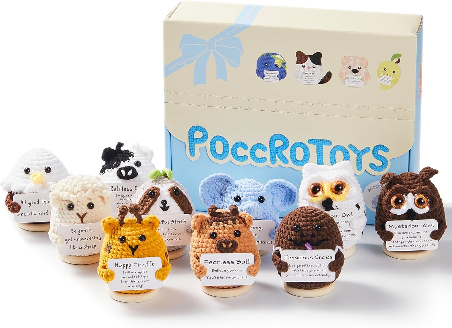 10pcs Positive Crochet Mini Animals Bulk Valentines Day Birthday Gifts for Women Kids Adults Coworkers Men Teens Handmade Employee Teacher Staff Appreciation Thank You Gift Small Cute Toy
