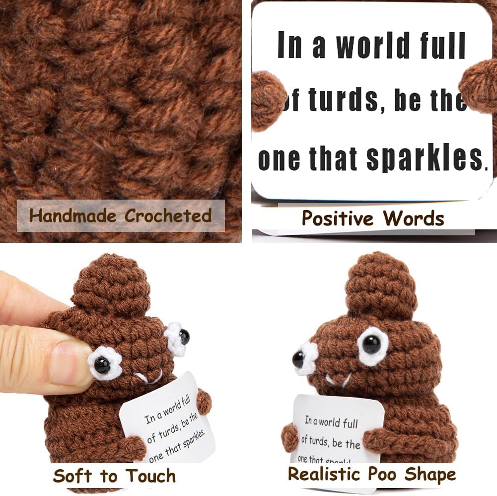 Funny Gag Gifts for Dad, Brother, Women, Best Friends, Coworkers, Teen Boy, Cute Positive Crochet Poop Gifts for Kids