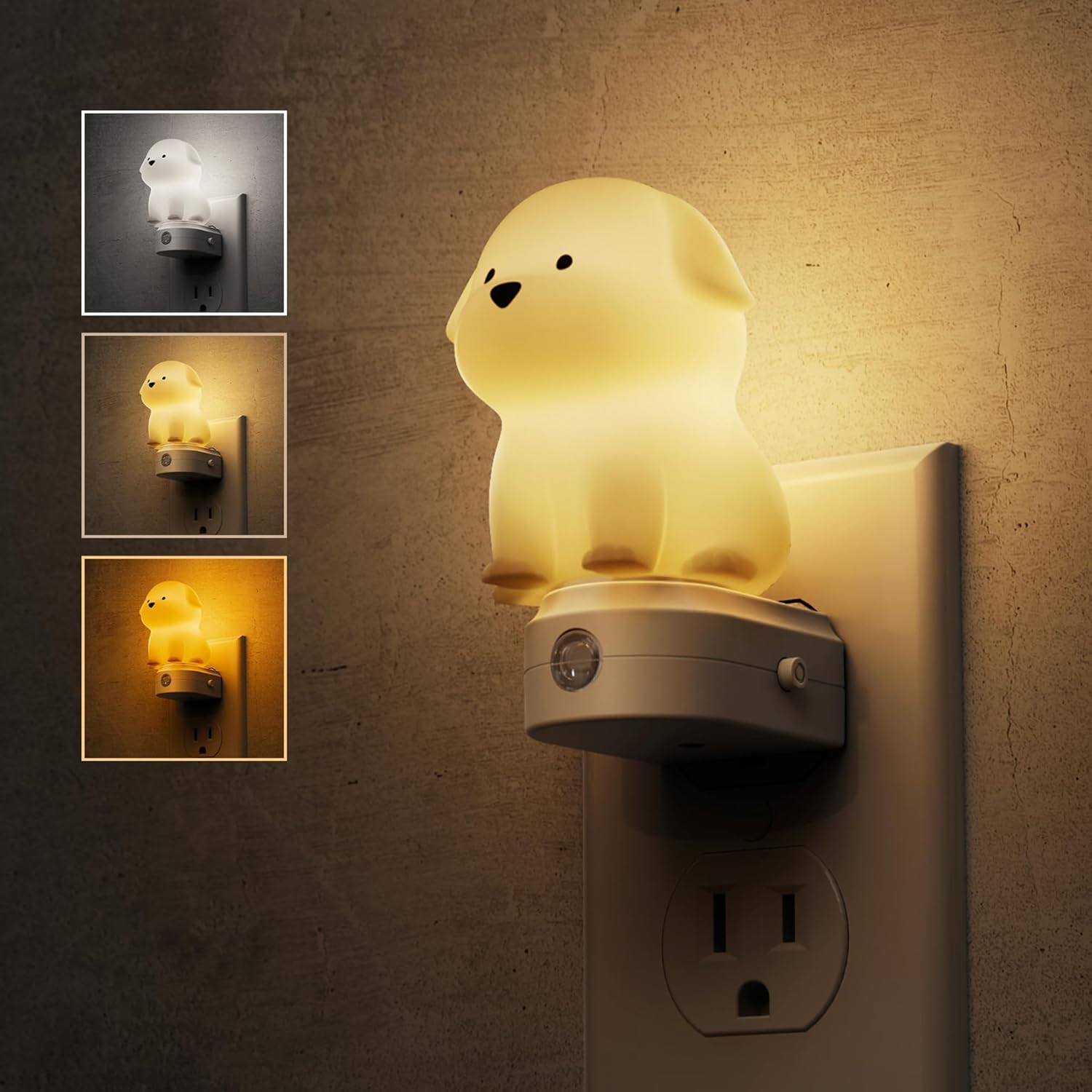 L LOHAS LED Plug in Night Light for Kids, 3D Cute Puppy Night Lights with Dusk to Dawn Sensor, RGB+Soft White 3000K Dog Night Light, Christmas Birthday Gift Nightlight for Kids, Room Decor