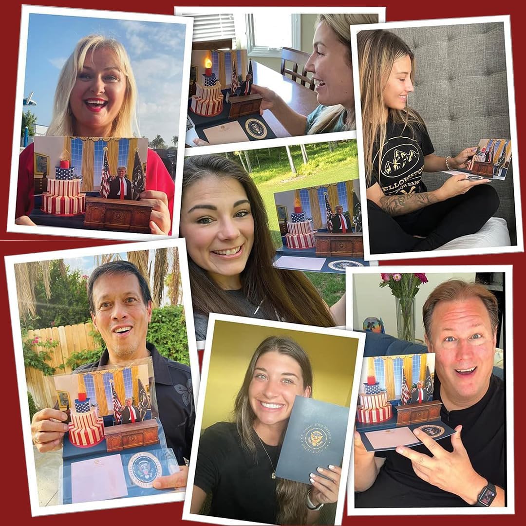 Donald Trump Pop Up Birthday Card with Real Voice, Lights & Music, Oval Office 3D Scene Plays Hail to the Chief, Funny Political Birthday Card for Dad, Republican Gag Gift, Original Cake Design