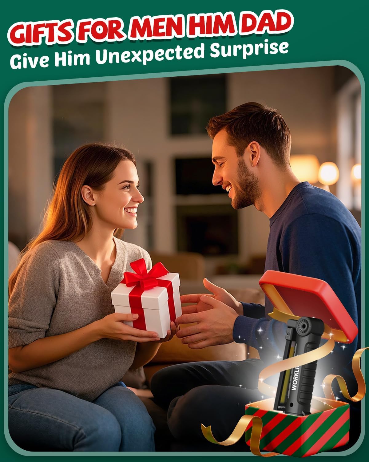 Coquimbo Mens Valentines Day Tool Gifts for Him Boyfriend Husband, Rechargeable LED Work Light BBQ Grill with Magnetic Base Hook, 360° Rotate Mechanic Flashlight Dad Birthday Gifts (2 Pack Black)