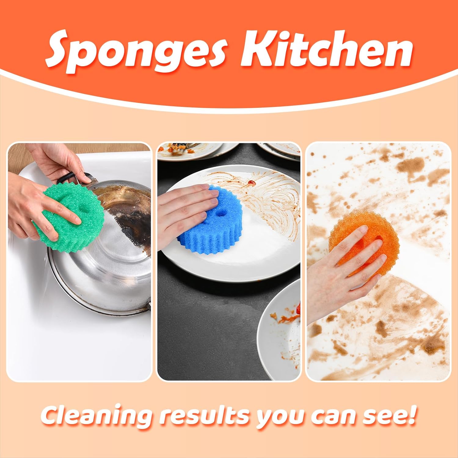 12 Colorful Smile Scrub Sponges, Temperature Controlled Dish Sponge, Bulk Kitchen Sponges for Cleaning, Multi Functional Cleaning Sponge for Kitchen, Bathroom, Floor