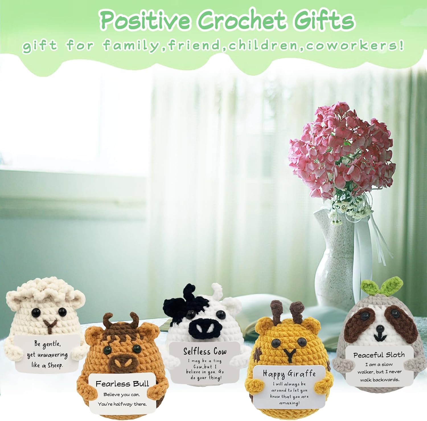 10pcs Positive Crochet Mini Animals Bulk Valentines Day Birthday Gifts for Women Kids Adults Coworkers Men Teens Handmade Employee Teacher Staff Appreciation Thank You Gift Small Cute Toy
